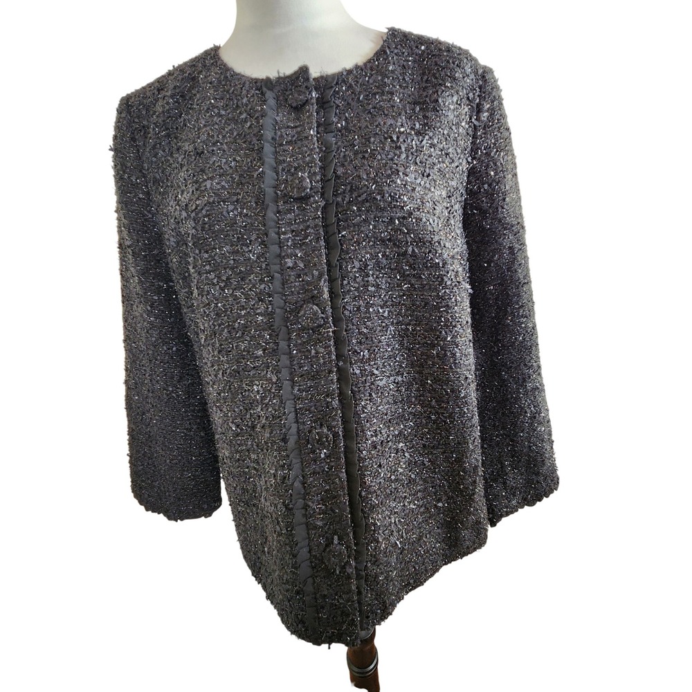 Talbots RSVP Petite Size 16P Black Sparkle Tweed Button Front Blazer Jacket NWT‎